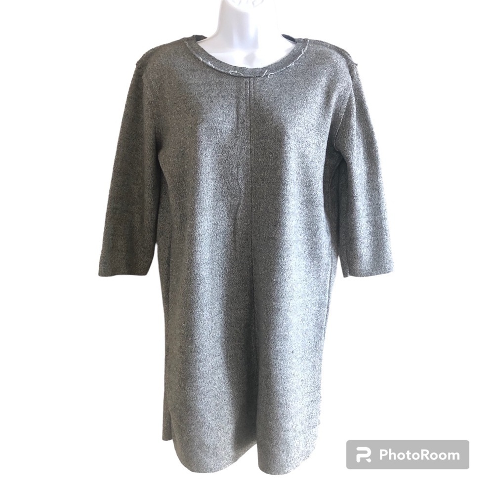 Zara Woman Minimalist Raw Hem Gray Marl 3/4 Sleeves Mini Dress Size M